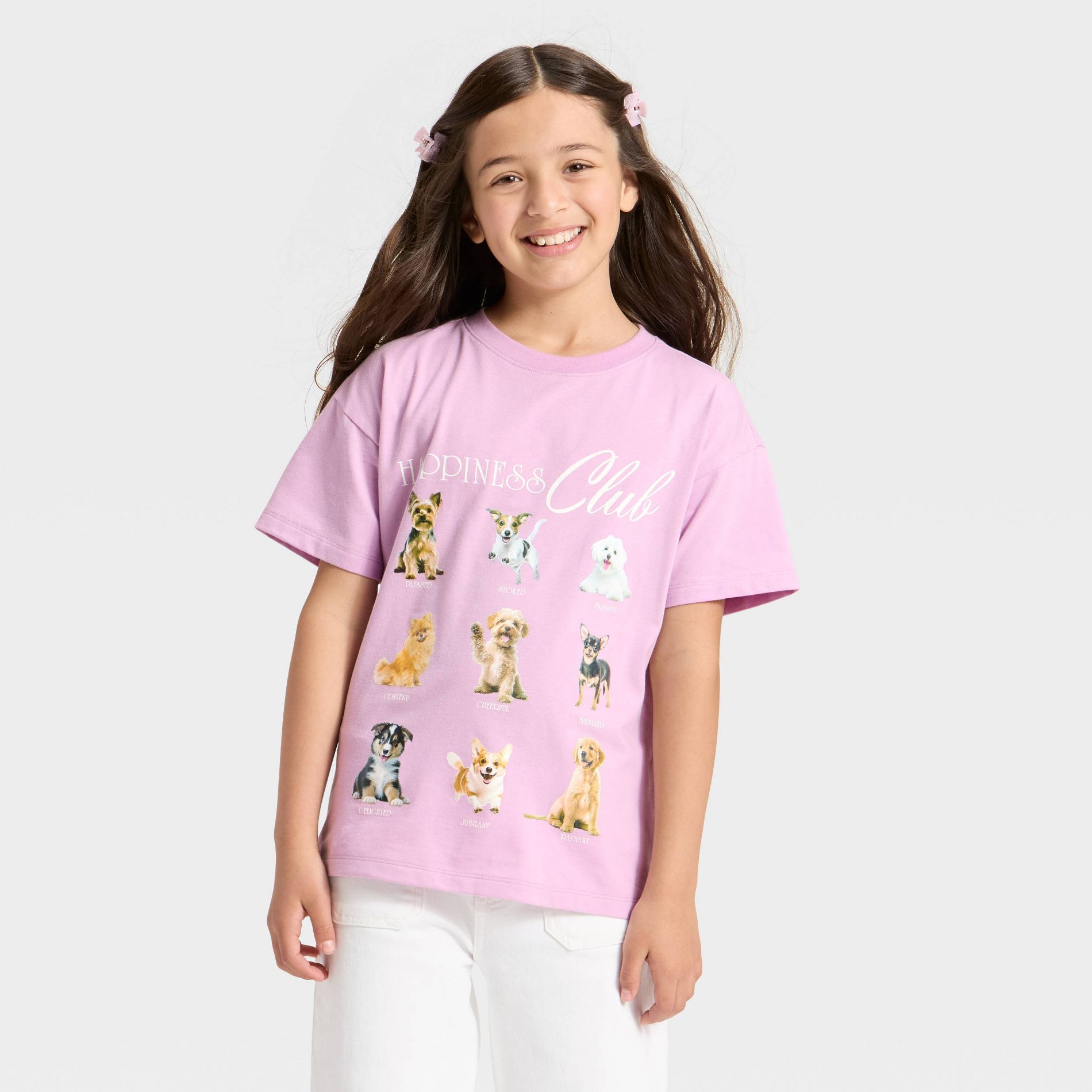 Girls' Short Sleeve Oversized Scenic Happiness Club T-Shirt - Cat & Jack™ Lavender Mauve M