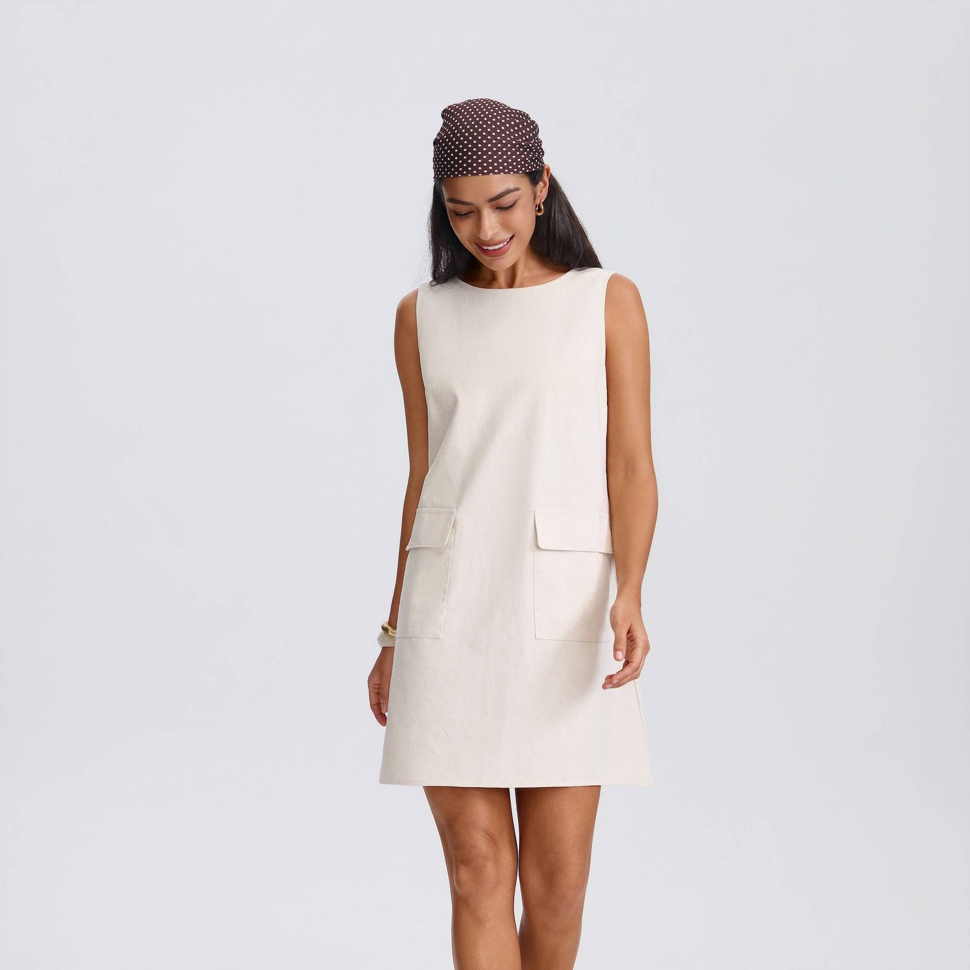 Women's Front Pocket Mini Shift Dress - A New Day™ Cream M