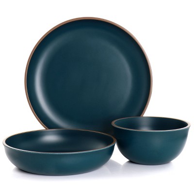 Matte Teal Melamine 12-Piece Dinnerware Set for 4