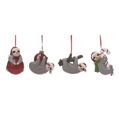Transpac Resin Christmas Sloth Ornament Set of 4 Christmas Home Decorations