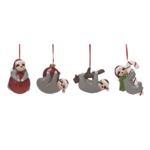 Transpac Resin Christmas Sloth Ornament Set of 4 Christmas Home Decorations - 1 of 1