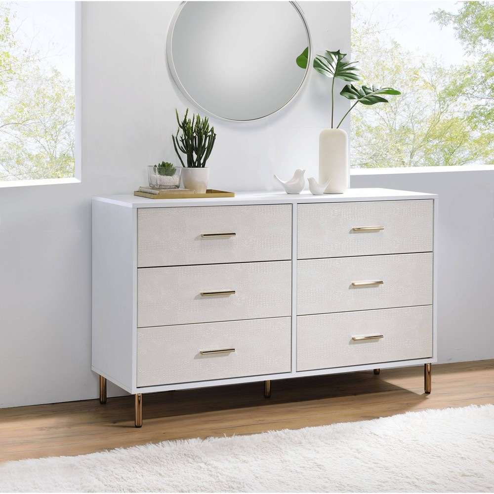 Photos - Bedroom Set 47" Myles Dresser White, Champagne and Gold Finish - Acme Furniture