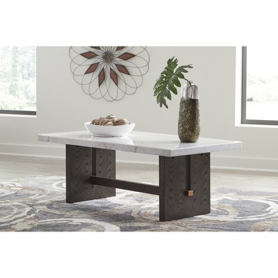 Burkhaus Dark Waxy Brown Oak and Marble Rectangular Coffee Table