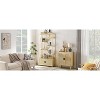 HDZNVF 7 Tiers Rattan Bookshelf Bookcases Storage Rack With Cabinet Natural - 4 of 4