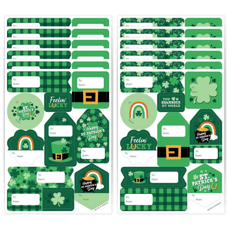 Big Dot of Happiness Shamrock St. Patrick's Day - Assorted Saint Paddy’s Party Gift Tag Labels - To and From Stickers - 12 Sheets - 120 Stickers, 1 of 10