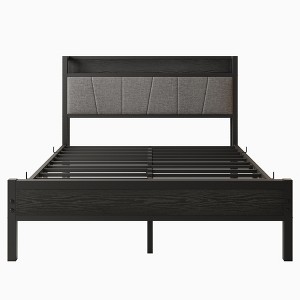 TiramisuBest Full Bed Frame with Storage Headboard & Charging Station, Sturdy Noise-Free Design, No Box Spring & Easy Assembly (Brown/Gray) - 1 of 4