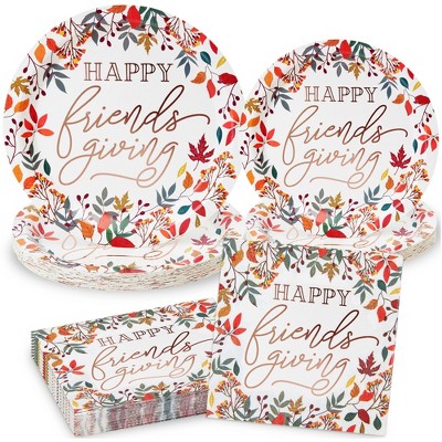 Sparkle and Bash 72 Pieces Happy Friendsgiving Paper Plates and Napkins, Thanksgiving Party Supplies Decorations, Serves 24