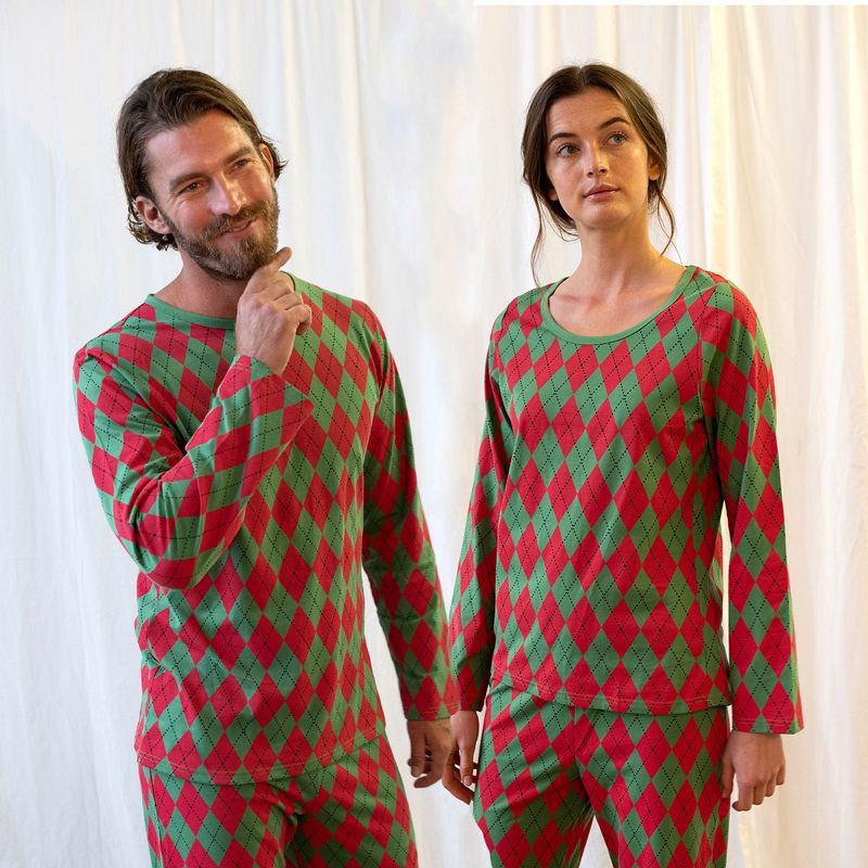 Leveret Mens Two Piece Cotton Argyle Christmas Pajamas, 3 of 4