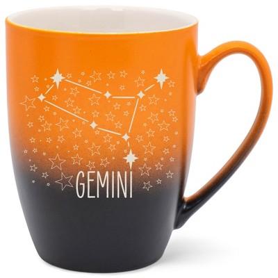 100 North Zodiac Design 10 Ounce Orange and Black Two Toned Ombre, Comfortably Fits Your Hands, Ceramic Tea Coffee Cup Mug, Gemini