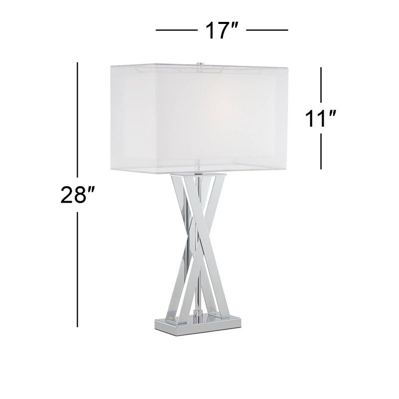 Possini Euro Design Proxima Modern Table Lamp 28" Tall Chrome Crisscrossing Metal Sheer Outer White Inner Rectangular Shade for Bedroom House Home, 4 of 10