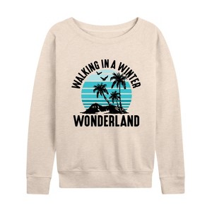 Women's - Instant Message - Walking In A Winter Wonderland Beach Christmas Lightweight French Terry Wide Neck Long Sleeve Shirt - 1 of 4