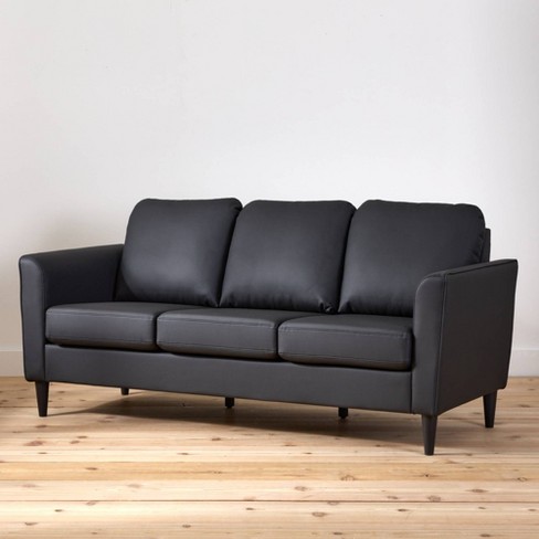 Clara Upholstered Curved Arm Sofa Faux Leather Black Brookside Home