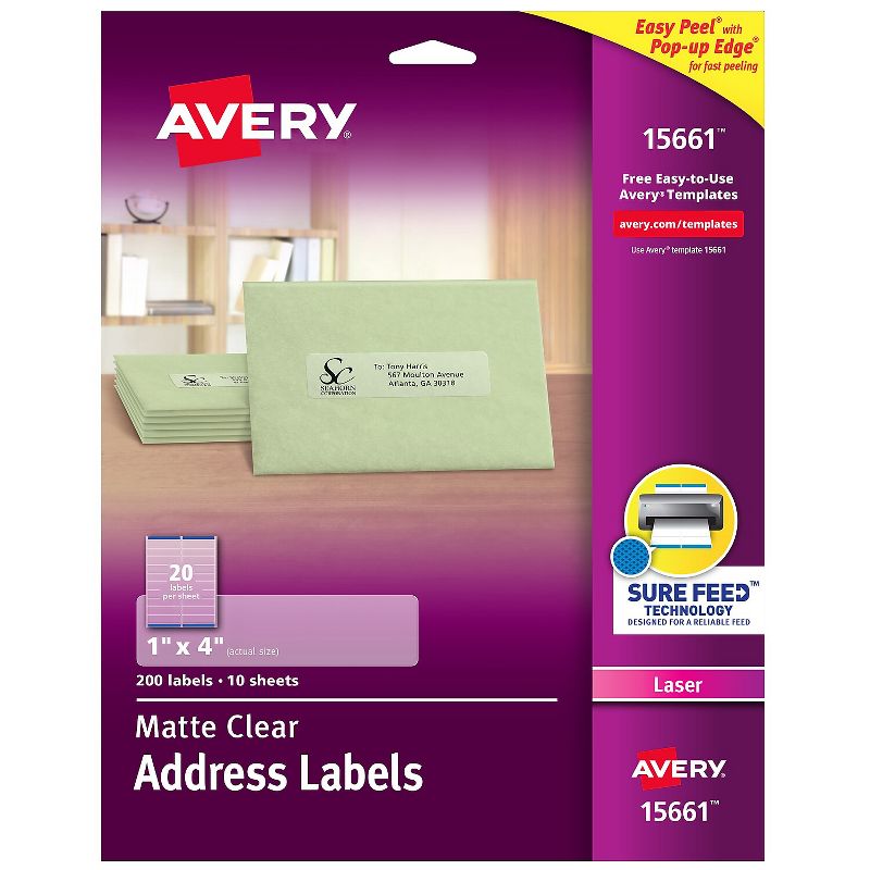 Avery Matte Clear Address Labels Sure Feed 15661, 1 of 9