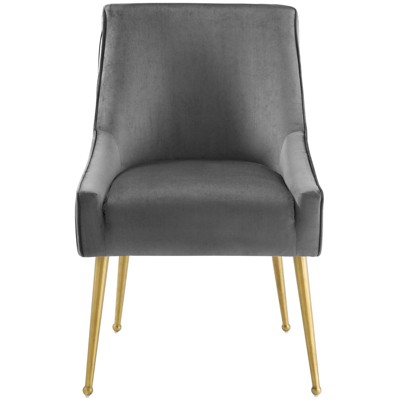 Elegance Brushed Gold & Gray Velvet Upholstered Side Chair