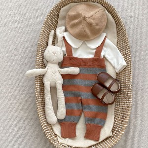 MyKids-USA Autumn Newborn Striped Overalls Combo Blouses Sets - 1 of 4