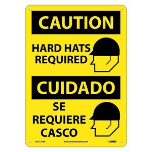 National Marker Caution Signs; Hard Hats Required (Graphic) Bilingual 14X10 .040 Aluminum ESC716AB - 1 of 1
