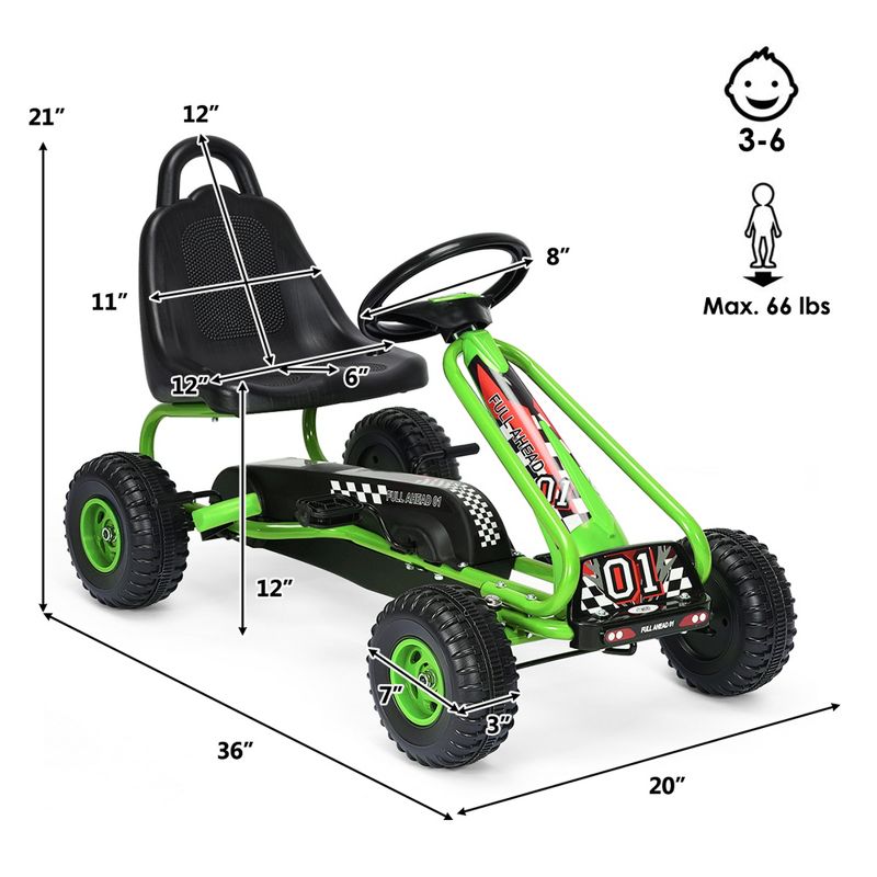 Costway Kids Pedal Go Kart 4 Wheel Ride On Toys w/ Adjustable Seat & Handbrake, 2 of 11