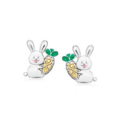 Ross-Simons Multicolored Enamel and .20 ct. t.w. Citrine Bunny and Carrot Earrings in Sterling Silver