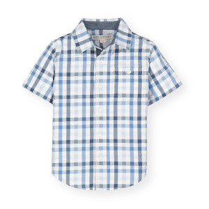 Hope & Henry Boys' Seersucker Short Sleeve Button Down Shirt (Tonal Blue Seersucker Check, 3-6 Months) - 1 of 4