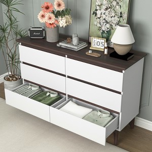 VYNXARIA Wide size Drawer Storage Cabinet, 6-drawer Chest of Drawers for Bedroom Living Room, White & Walnut color - 1 of 4