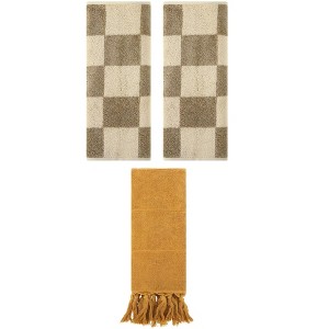 REGALWOVEN 3 Packs Checkered and Tassels Absorbent Soft Cotton Bathroom Hand Towel - 1 of 4