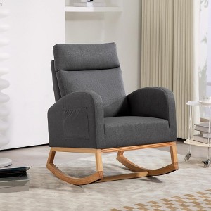 Rocking Chair Upholstered Rocking Chair for Nursery with Rubber Wood Legs, Comfy High Backrest, Side Pockets - 1 of 4