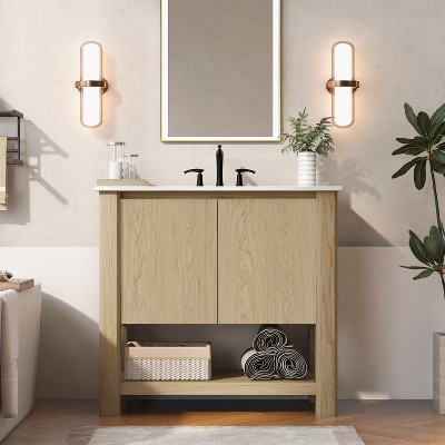 Christopher Knight Home Raisa 35" Modern Bathroom Vanity with Rectangle Ceramic Sink and Open Shelf