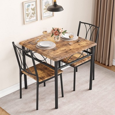 Dining Table Set for 2, Kitchen Table and Chairs, Square Dining Room Table Set with 2 Metal and Wood Chairs