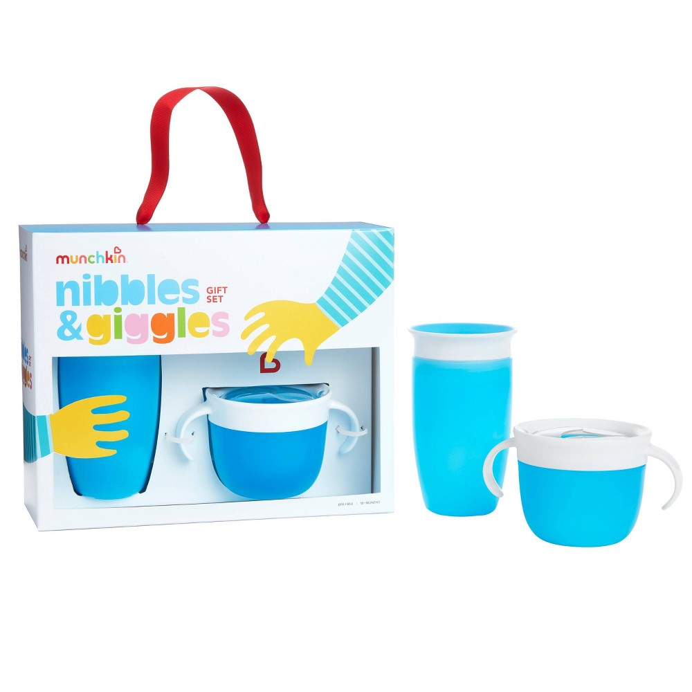 Munchkin Nibbles & Giggles Toddler Gift Set, Includes 10oz Miracle 360 Cup and Snack Catcher, Blue