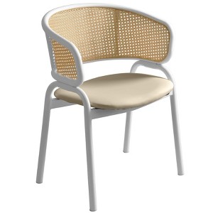 LeisureMod Ervilla Wicker Back Dining Chair with Leather Seat and Steel Frame, Comfortable Seating for Dining Rooms and Kitchens - 1 of 4