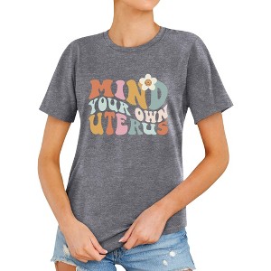 Nlife Women Mind Your Own Uterus Letter Print Round Neck Short Sleeve ...