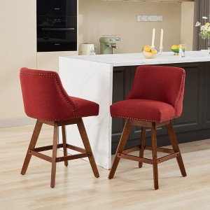 Set of 2 Counter Height Bar Stools, Elegant Linen Upholstered Swivel Chair with Rubberwood Legs - ModernLuxe - 1 of 4