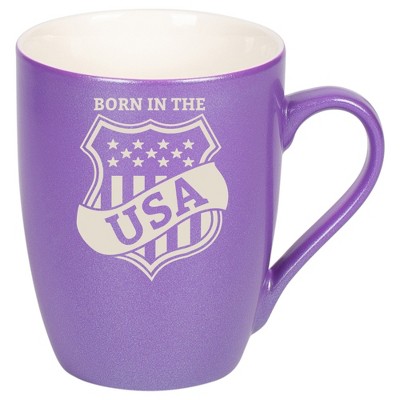 100 North United States of America 10 Ounce Passion Purple Metallic Finish, Comfortably Fits Your Hands, New Bone China Coffee Tea Cup Mug, Born In