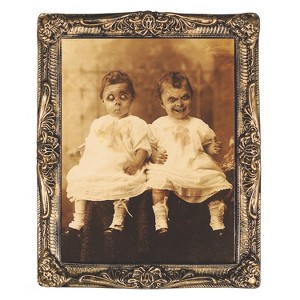 Seasonal Visions Creepy Twins Holographic Framed Portrait Halloween Decoration - 22 in x 17 in - Gray - 1 of 1