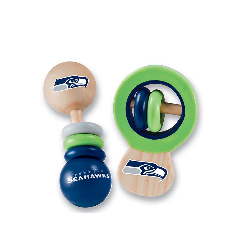 Baby Fanatic Wood Rattle 2 Pack - NFL Seattle Seahawks Baby Toy Set, 2 of 5