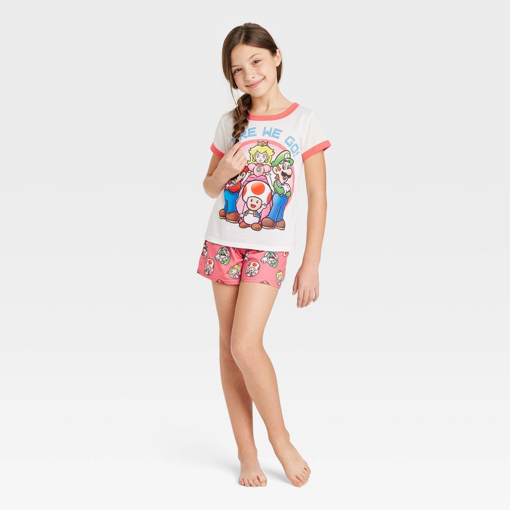 Girls' Super Mario 'Here We Go' 2pc Pajama Set - Coral Red M