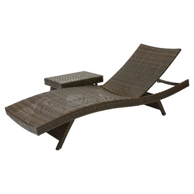 Salem 2pc Wicker Adjustable Chaise Lounge and Table Set - Brown - Christopher Knight Home