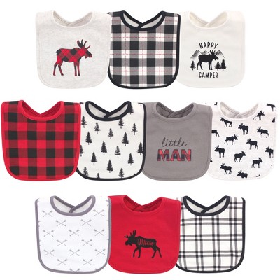 Hudson Baby Infant Boy Cotton Bibs, Buffalo Plaid Moose, One Size