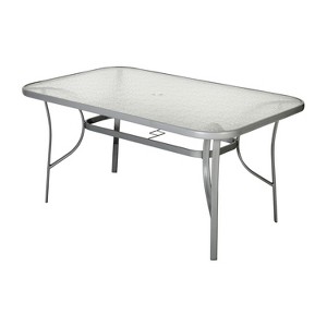 Emma and Oliver Rectangular Tempered Glass Top Patio Table with Umbrella Hole and Black Steel Tube Frame - 1 of 4