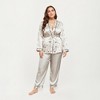 Anna-Kaci Lounge Women's PLus Size Satin Pajama Set with Wrap Front Tie Waist Top and Straight Leg Pants - 3 of 4