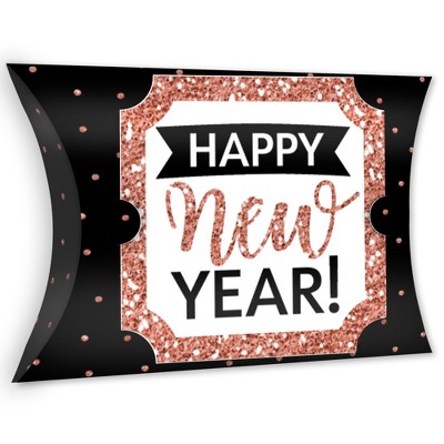 Big Dot of Happiness Rose Gold Happy New Year - Favor Gift Boxes - New Years Eve Party Large Pillow Boxes - Set of 12