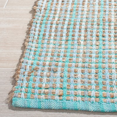 Coastal Charm Green Stripe Square Cotton & Jute 6' Area Rug
