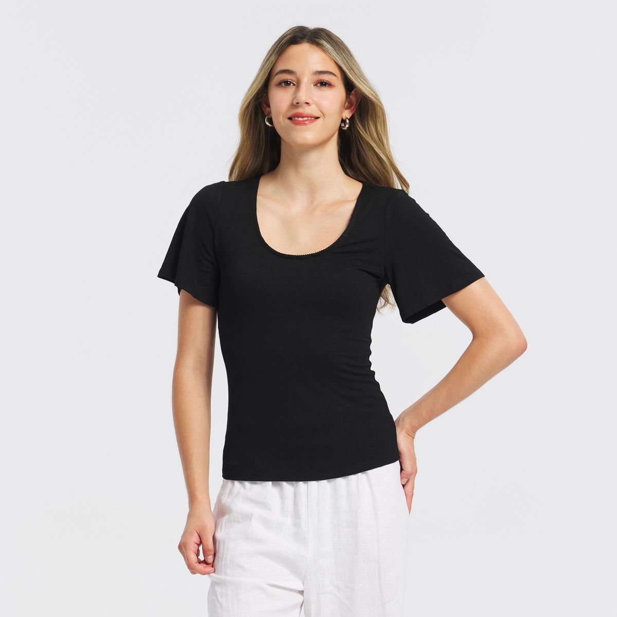 Women's Flutter Short Sleeve Scoop Neck Top - A New Day™