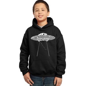 LA Pop Art Boy's Word Art Hooded Sweatshirt - Flying Saucer UFO - 1 of 4