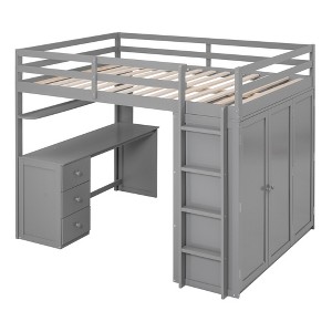 CLIHOME Full size Loft Bed with 3 Storage Drawers, Desk and Wardrobe - 1 of 4