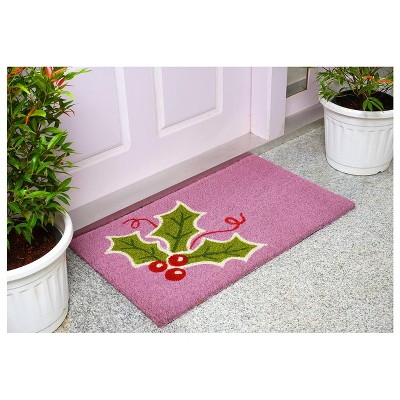Holly Berry Christmas Coir Doormat in Multicolor 17" x 29"