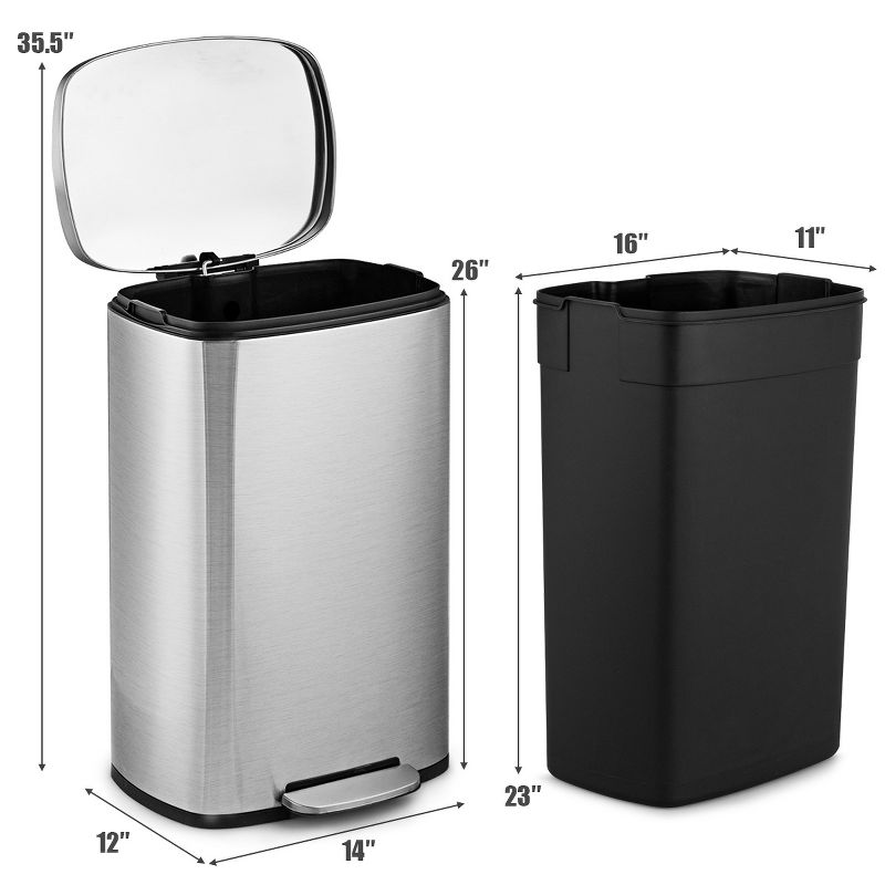 Tangkula 13.2 Gallon Stainless Steel Step Trash Can Garbage Can Airtight Silent Step Bin, 2 of 7