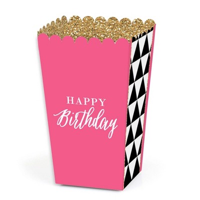 Big Dot of Happiness Chic Happy Birthday - Pink, Black and Gold - Birthday Party Favor Popcorn Treat Boxes - Set of 12