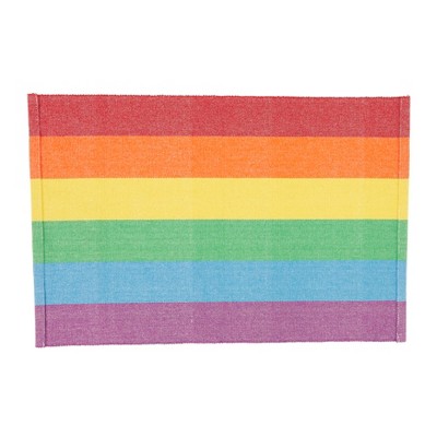 Rainbow Stripe Multicolored Fabric Placemats, Set of 4, 13"x20"