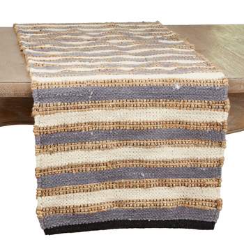 Saro Lifestyle Table Runner With Striped Chindi Design, Blue, 16" x 72"